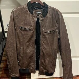 Dolce and gabbana brown leather jacket